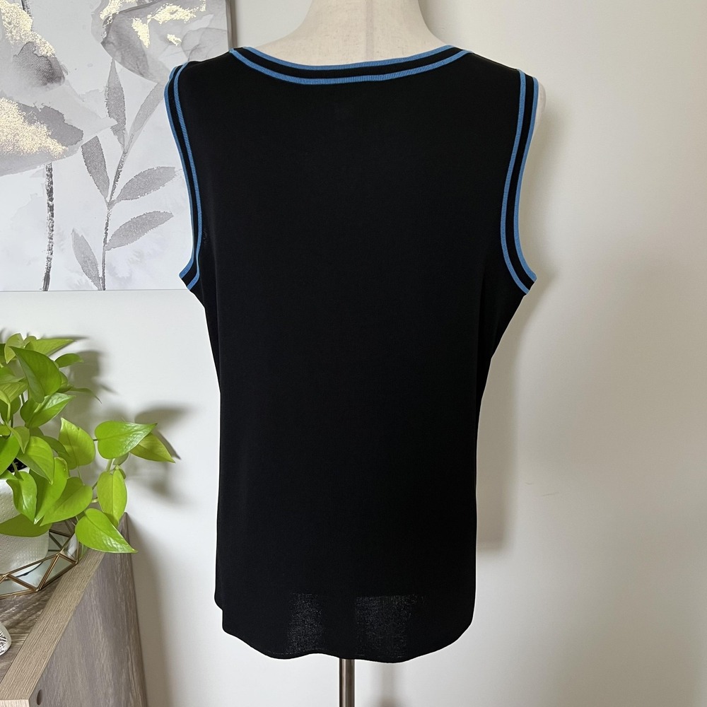 Misook Tank Top Womens XL Black Knit Scoop Neck Blue Trim Sleeveless Minimalist - Picture 5 of 6